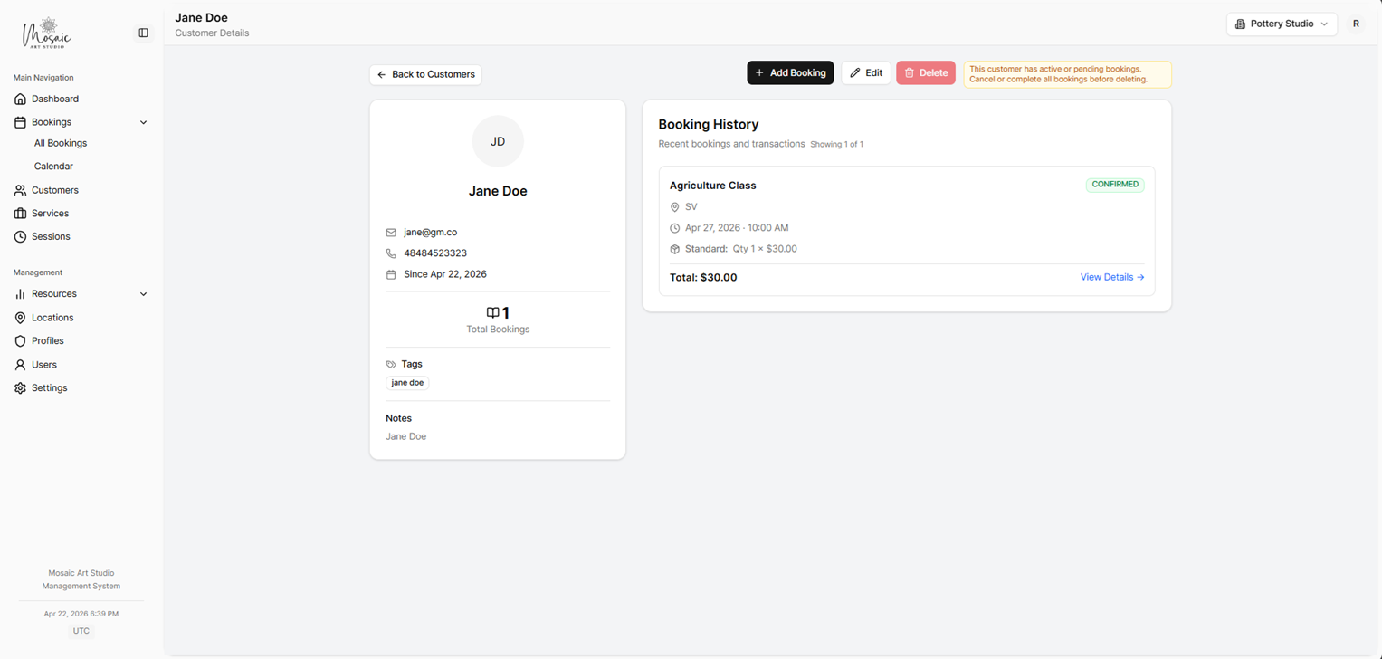 Customer detail view and management